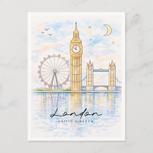 London Cityscape Watercolor | United Kingdom Holiday Postcard (Front)