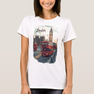 London Cityscape with Double-Decker Bus & Big Ben T-Shirt