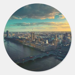 London Cityscape with Sunset Classic Round Sticker