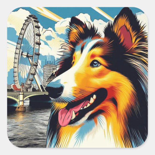 London Collie Square Sticker (Front)