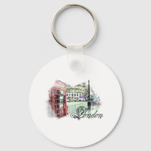 London Coloured Sketch Key Ring