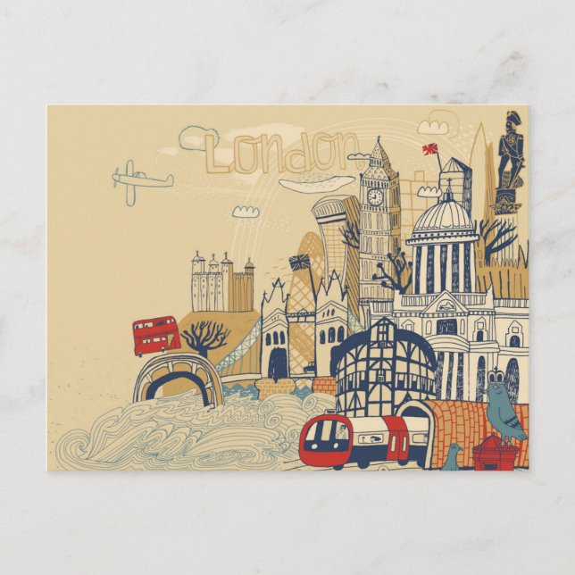 London Doodle Scene Postcard (Front)