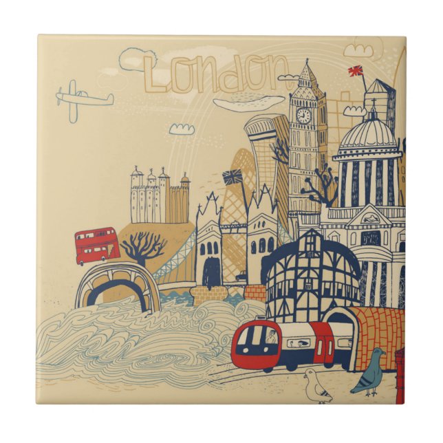 London Doodle Scene Tile (Front)