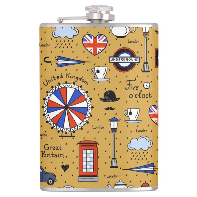 London Doodles Hip Flask (Front)