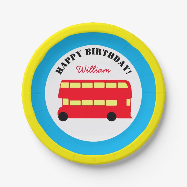 London Double Decker Bus, British Kids (Party) Paper Plate (Front)