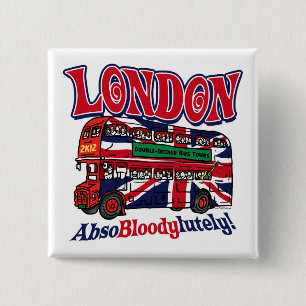 London Double-Decker Bus by Mudge Studios 15 Cm Square Badge