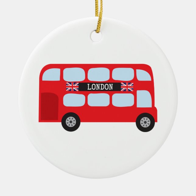 London double-decker bus ceramic tree decoration (Front)