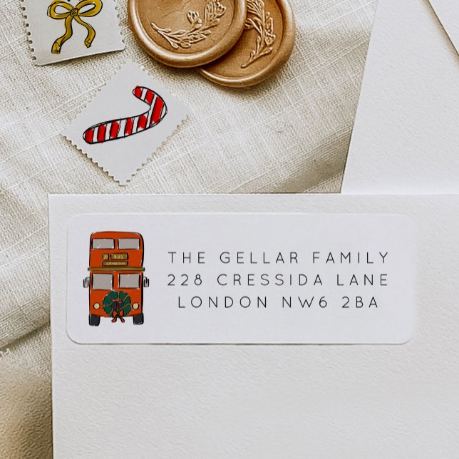 London Double Decker Bus Christmas Return Address (London Double Decker Bus Christmas Return Address Label)