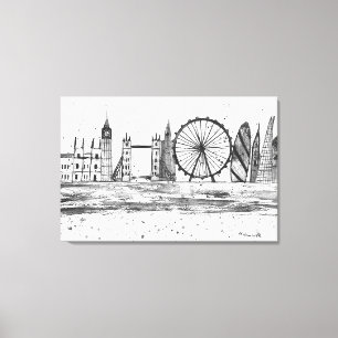 London England Art Bridge Skyline Vintage Canvas Print