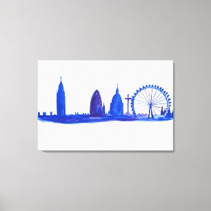 London England Art Bridge Skyline Vintage Canvas Print