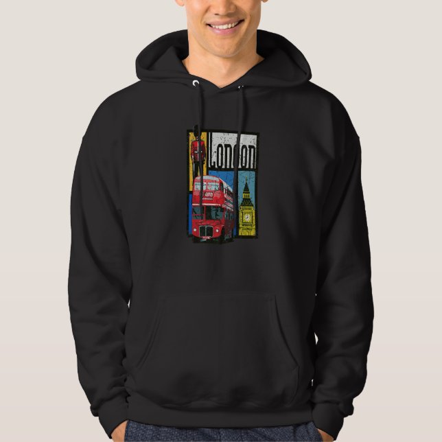 London England Big Ben Double Decker Queens Guard  Hoodie (Front)