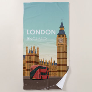 London England Big Ben Vintage Travel Beach Towel