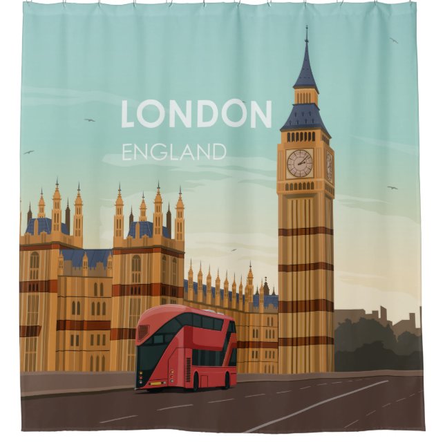 London England Big Ben Vintage Travel Shower Curtain (Front)