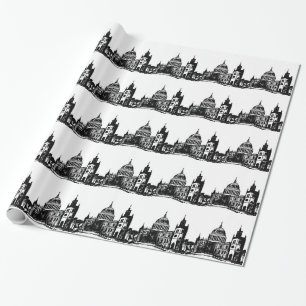 London England Black Pattern Retro Vintage Wrapping Paper