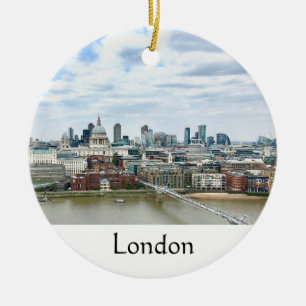 London England Britain Thames River City Skyline Ceramic Tree Decoration