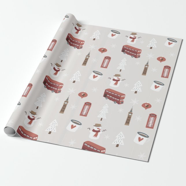 London England British Christmas Wrapping Paper (Unrolled)