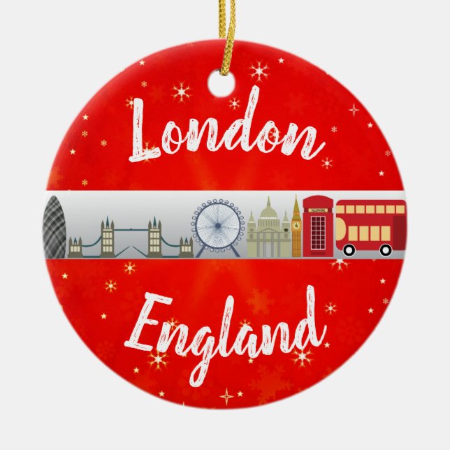 London England British Landmarks Christmas Ceramic Tree Decoration (Front)
