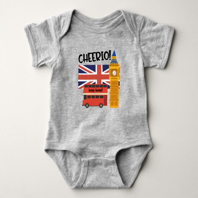 London England Cheerio United Kindgdom Big Ben Cof Baby Bodysuit (Front)