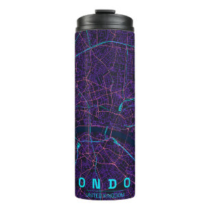 London England City Map Neon Design Thermal Tumbler