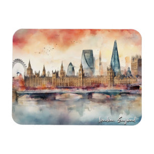 London England City Silhouette Watercolor Painting Magnet