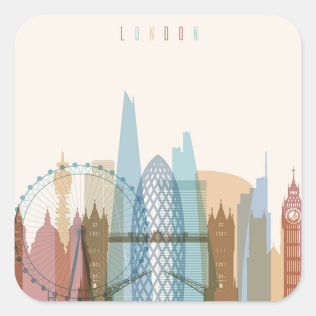 London, England | City Skyline Square Sticker (Front)