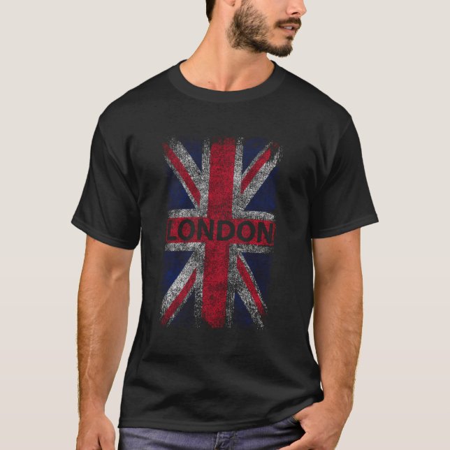 London England Distressed Union Jack T-Shirt (Front)