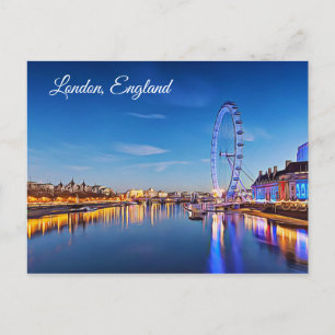 London, England, Ferris Wheel and Night Postcard