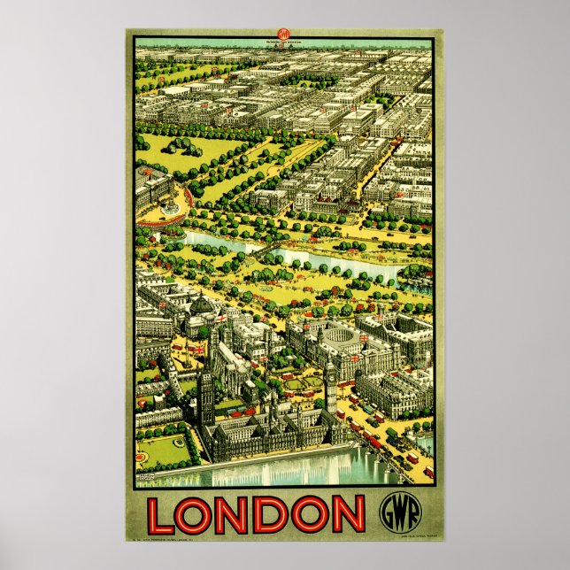 LONDON ENGLAND GREAT BRITAIN GWR Vintage Railway Poster (Front)