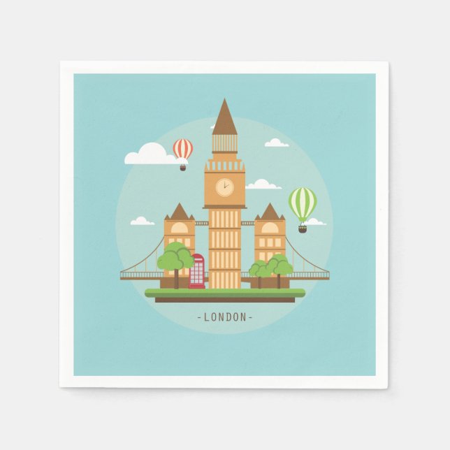 London England Landmarks Cocktail Paper Napkins (Front)