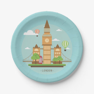 London England Landmarks Paper Plates