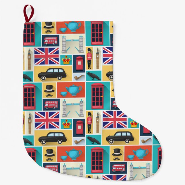 London, England Large Christmas Stocking (Front)