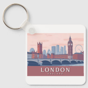 London England Pastel Travel Design Key Ring