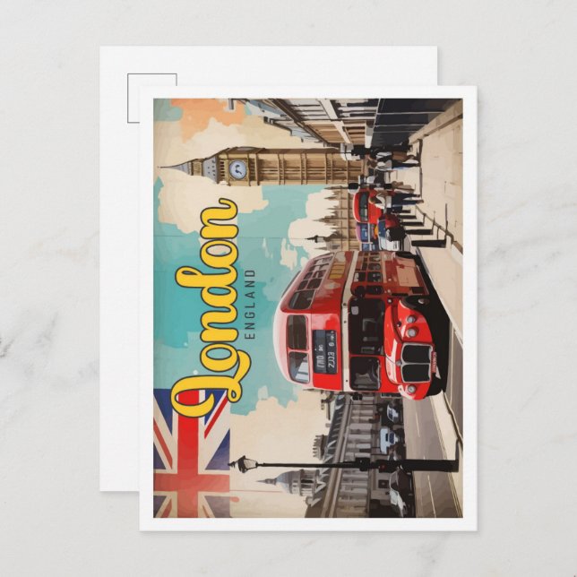 London England Pop Art Travel Illustration Postcard (Front/Back)
