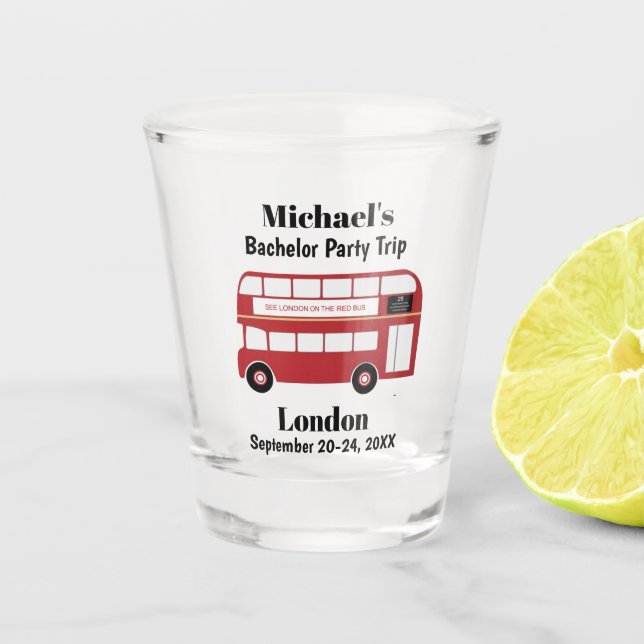 London England Red Bus Bachelor Party Favour Shot Glass (Front)