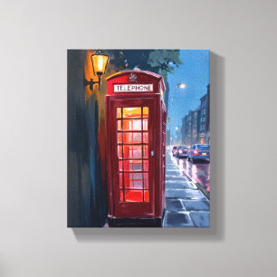 London England Red Telephone Booth Travel Painting Canvas Print