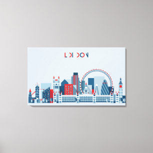London, England Red, White and Blue Skyline Canvas Print