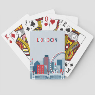 London, England   Red, White and Blue Skyline Playing Cards