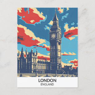 London England Retro Artwork Travel Postcard