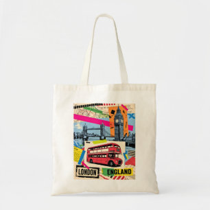 London England Retro Pop Art Vintage Bus Travel Tote Bag