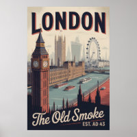 London England Retro Skyline Cityscape Travel