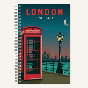 London England Retro Travel Art Vintage Notebook