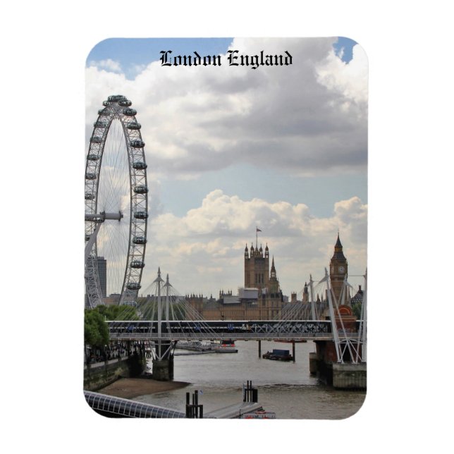 London England Skyline, Big Ben, London Eye,Thames Magnet (Vertical)