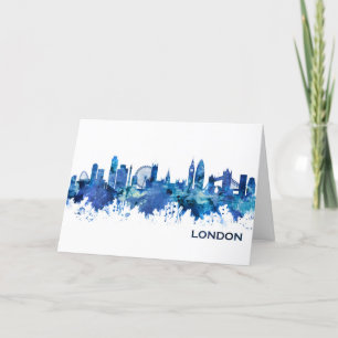 London England Skyline Blue Holiday Card