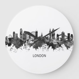 London England Skyline BW Large Clock