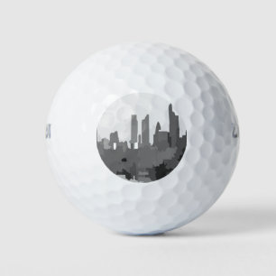 London England Skyline in Black and White Golf Balls