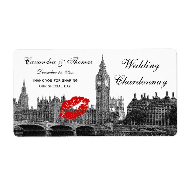 London England Skyline Kiss #1 BW H Wine Label (Front)