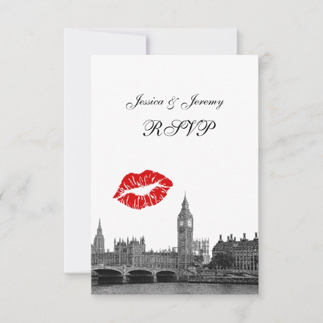 London England Skyline Kiss BW RSVP #2 Card (Front)