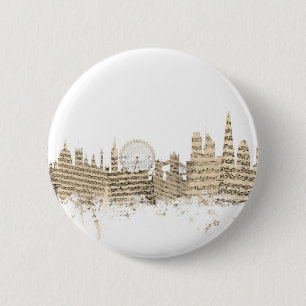 London England Skyline Sheet Music Cityscape 6 Cm Round Badge