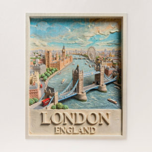 London England Skyline Vintage Textured Travel Art Jigsaw Puzzle
