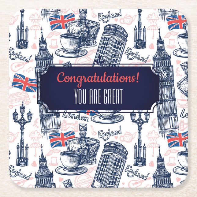 London, England Square Paper Coaster (Front)